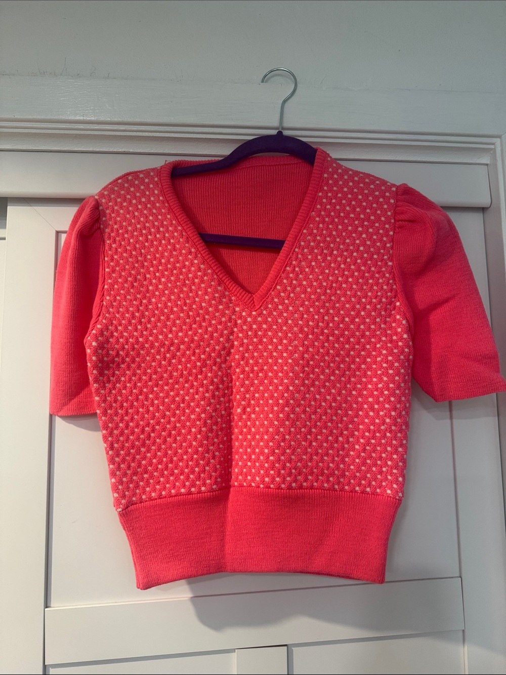 Vintage pink V-Neck Knit Sweater